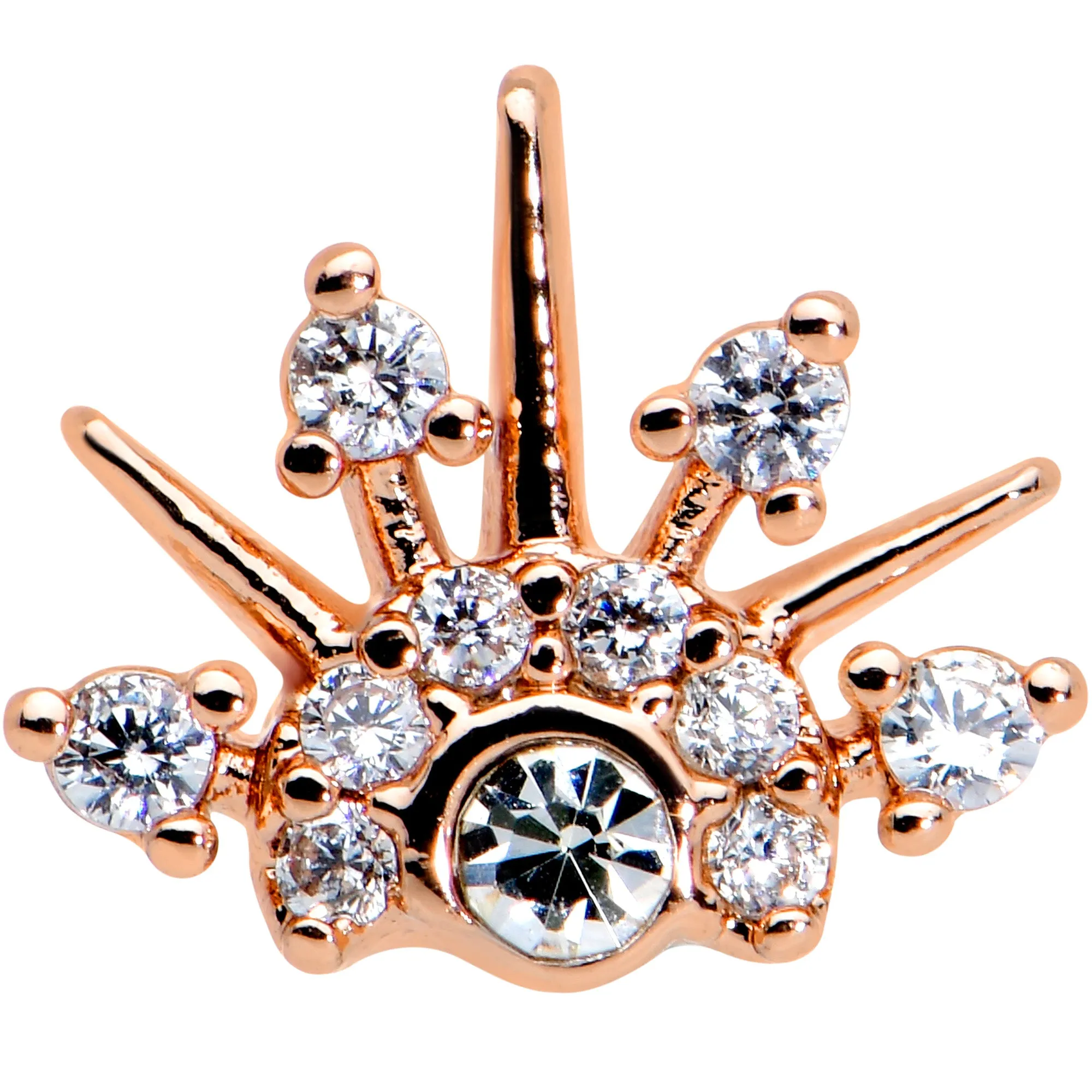 16 Gauge 5/16 Clear CZ Gem Rose Gold Tone Abstract Crown Labret Tragus