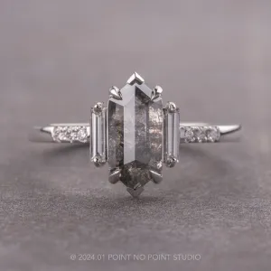 1.68 Carat Salt and Pepper Hexagon Diamond Engagement Ring, Eliza Setting, Platinum