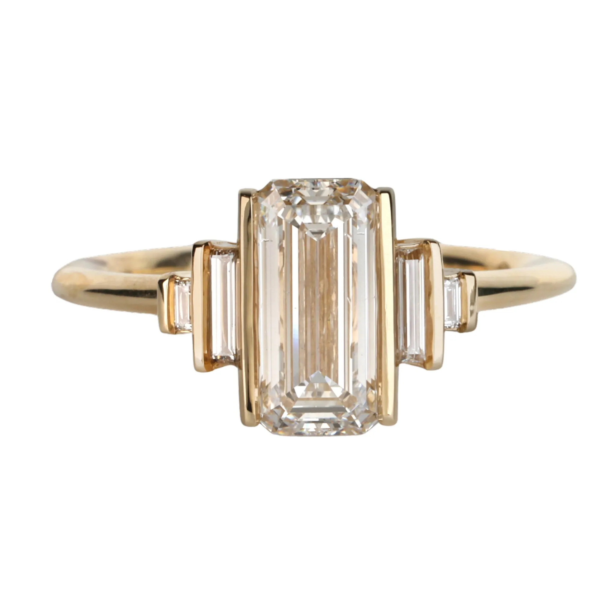 18K Gold Emerald-Cut Diamond Geometric Ring with Lab-Grown Center