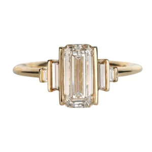18K Gold Emerald-Cut Diamond Geometric Ring with Lab-Grown Center