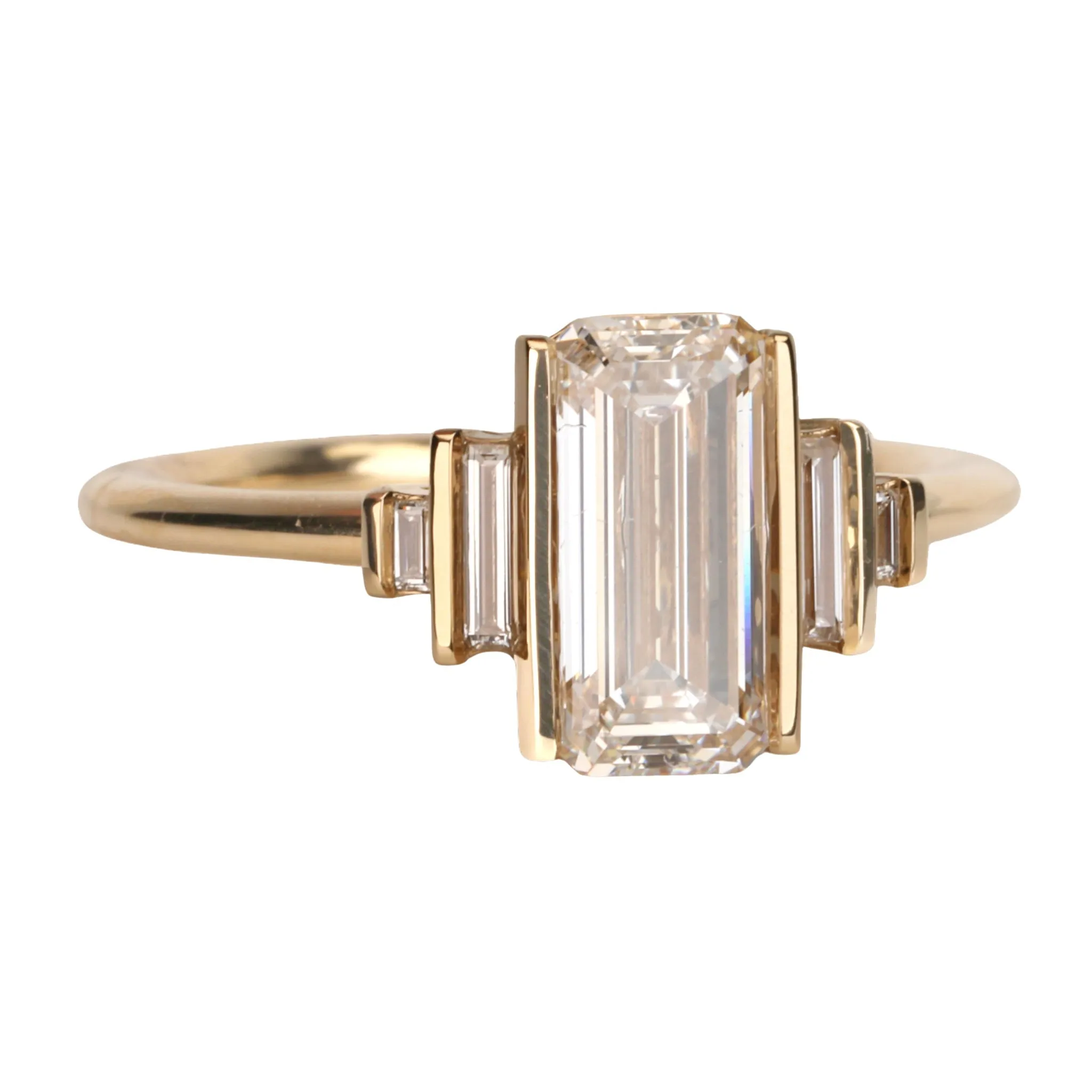 18K Gold Emerald-Cut Diamond Geometric Ring with Lab-Grown Center