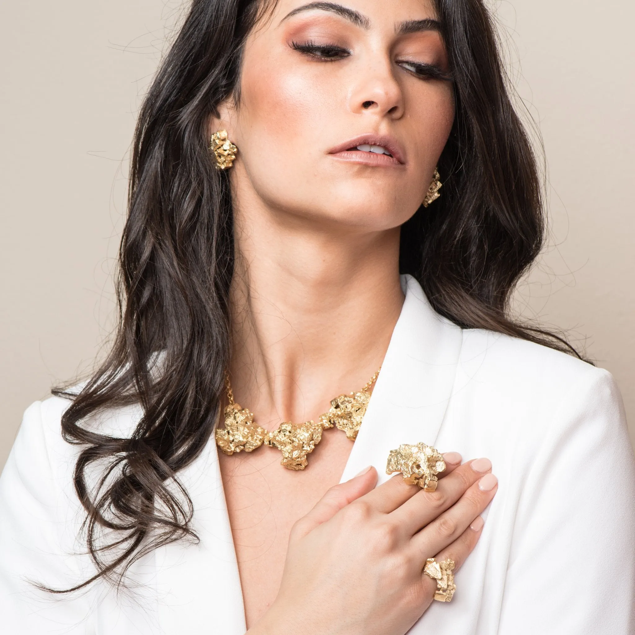18K Gold-Plated Brass Fluorita Big Ring