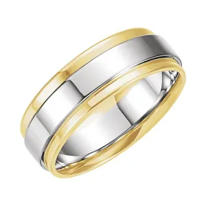 18k Yellow Gold & Platinum 7.5mm Flat Edge Comfort-Fit Band Size 9.5