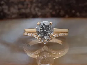 2 ct Salt and Pepper diamond non traditional wedding set- 14k 18K Yellow Gold