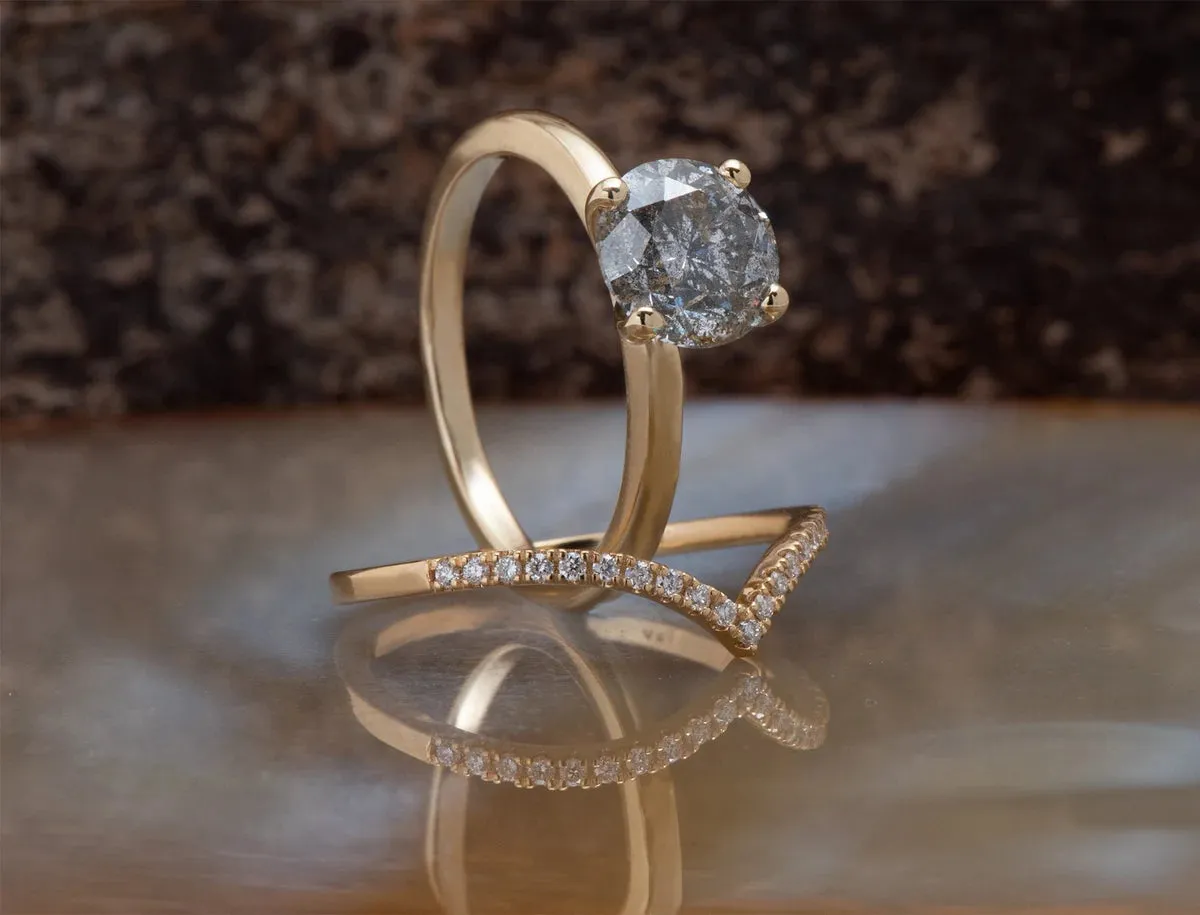 2 ct Salt and Pepper diamond non traditional wedding set- 14k 18K Yellow Gold