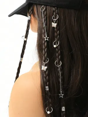 29pcs Mixed-Style Silver Pearl Butterfly Hair Rings