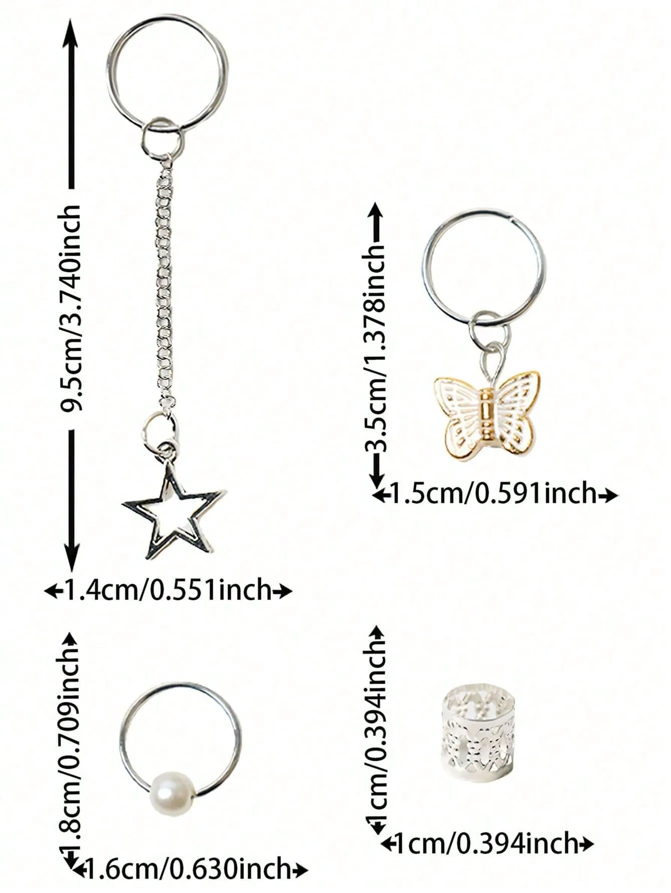 29pcs Mixed-Style Silver Pearl Butterfly Hair Rings