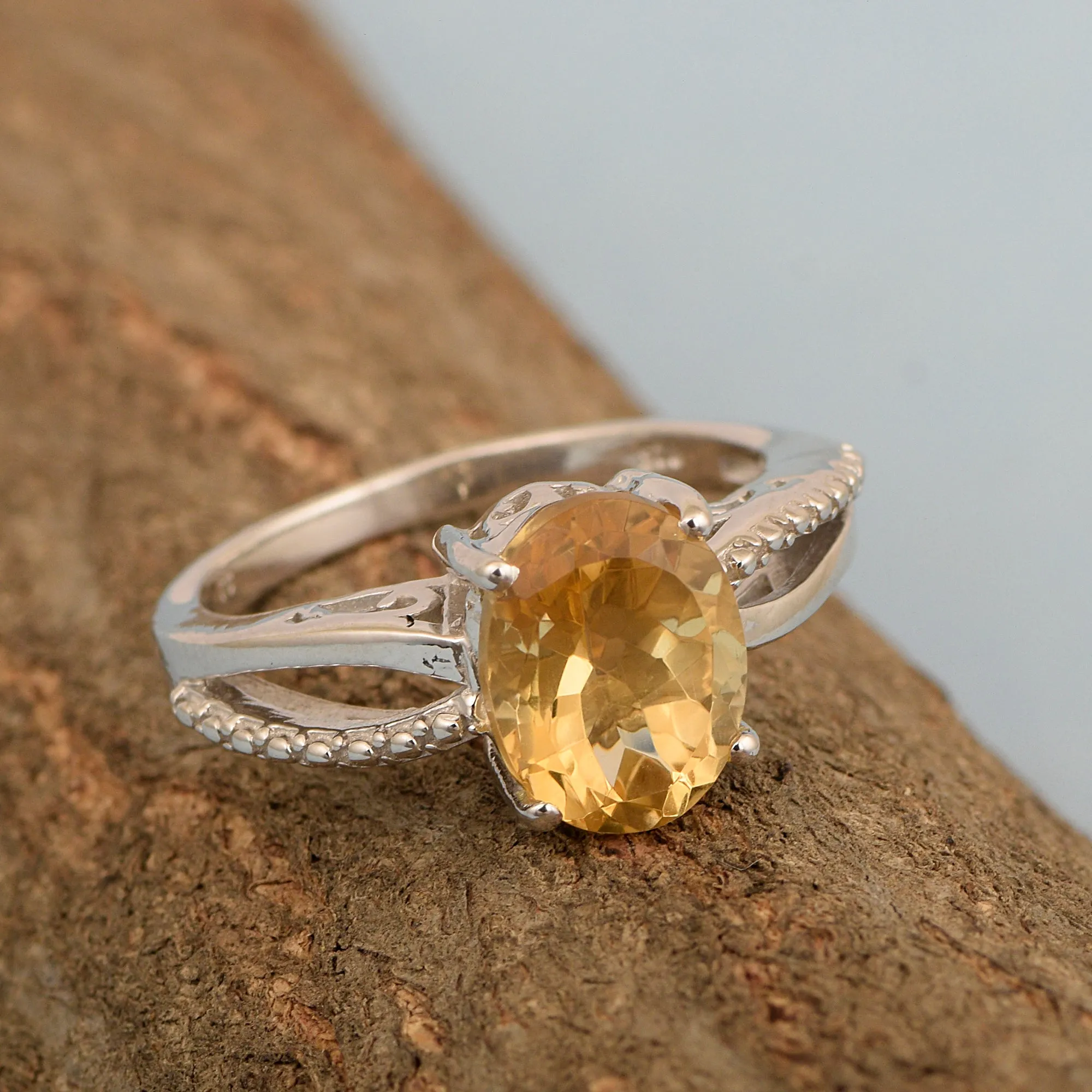 3ct Oval Citrine 925 Sterling Silver Promise Rings for Her