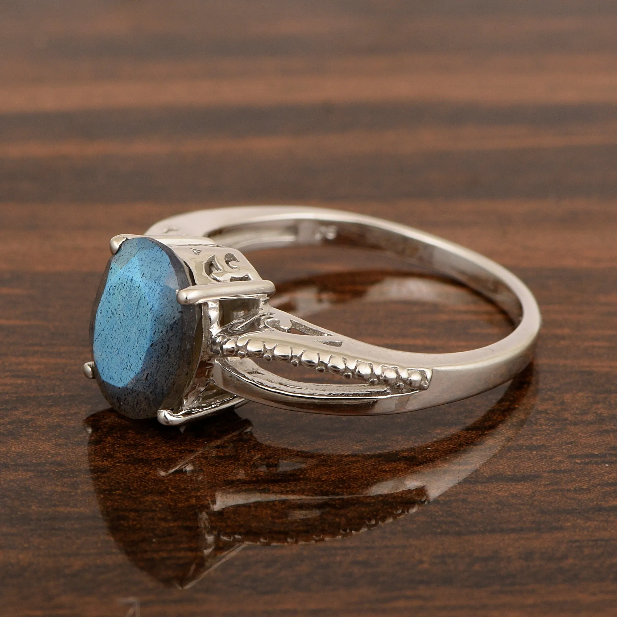 3ct Oval Labradorite 925 Sterling Silver Promise Rings for Her