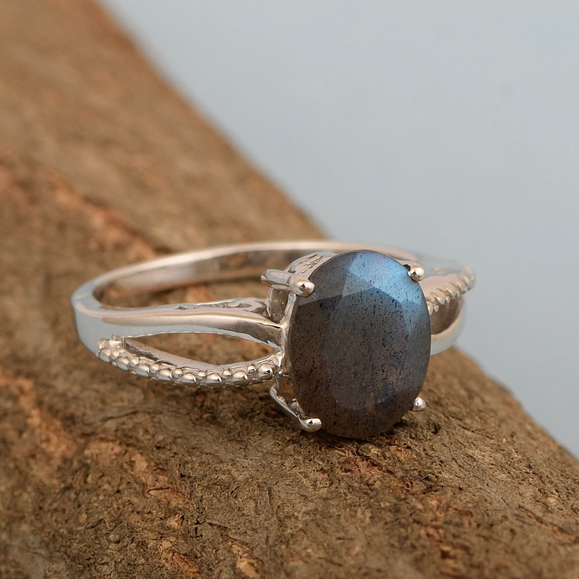 3ct Oval Labradorite 925 Sterling Silver Promise Rings for Her