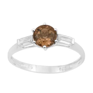 4 MM Round Smoky Quartz 925 Sterling Silver Three Stone Solitaire Women Ring