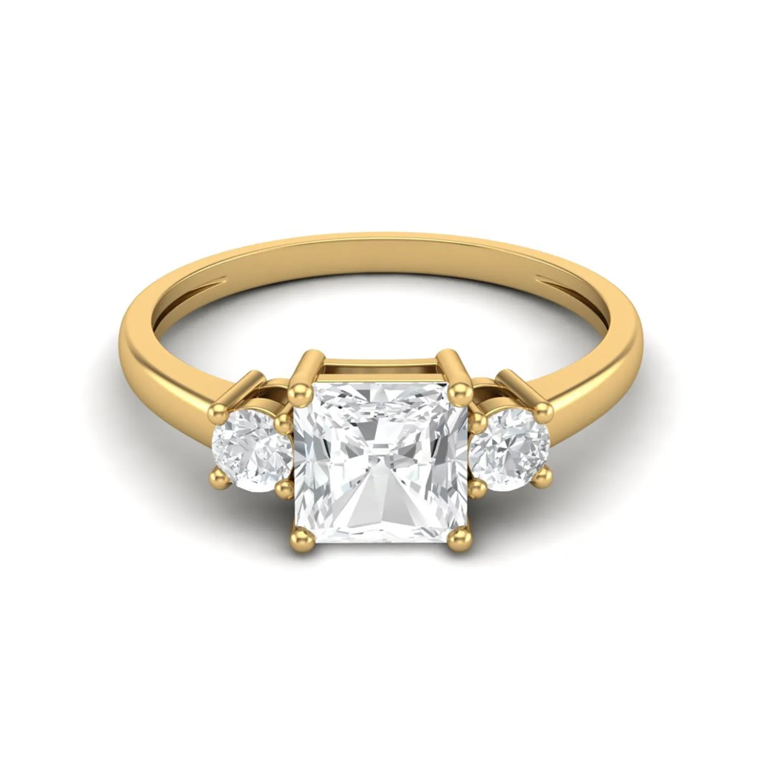 6X6 MM Square Shape Moissanite Three stone Ring