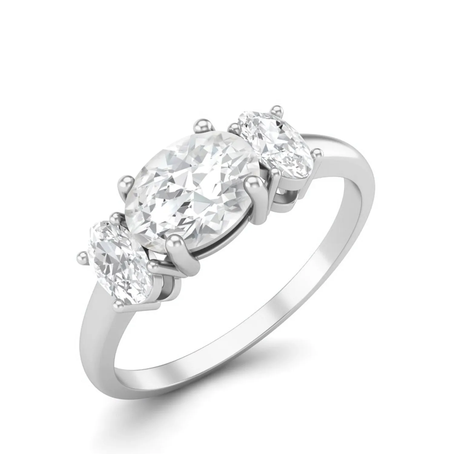7X5 MM Oval Shape Moissanite Three Stone Promise Ring