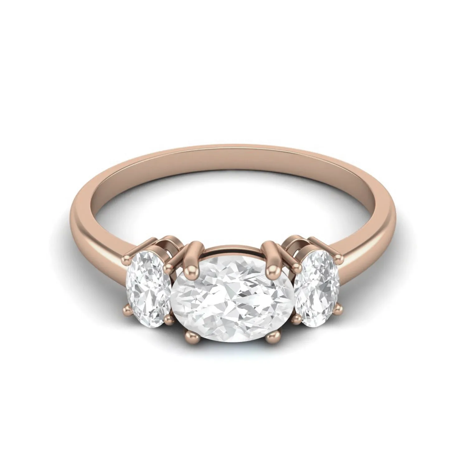 7X5 MM Oval Shape Moissanite Three Stone Promise Ring
