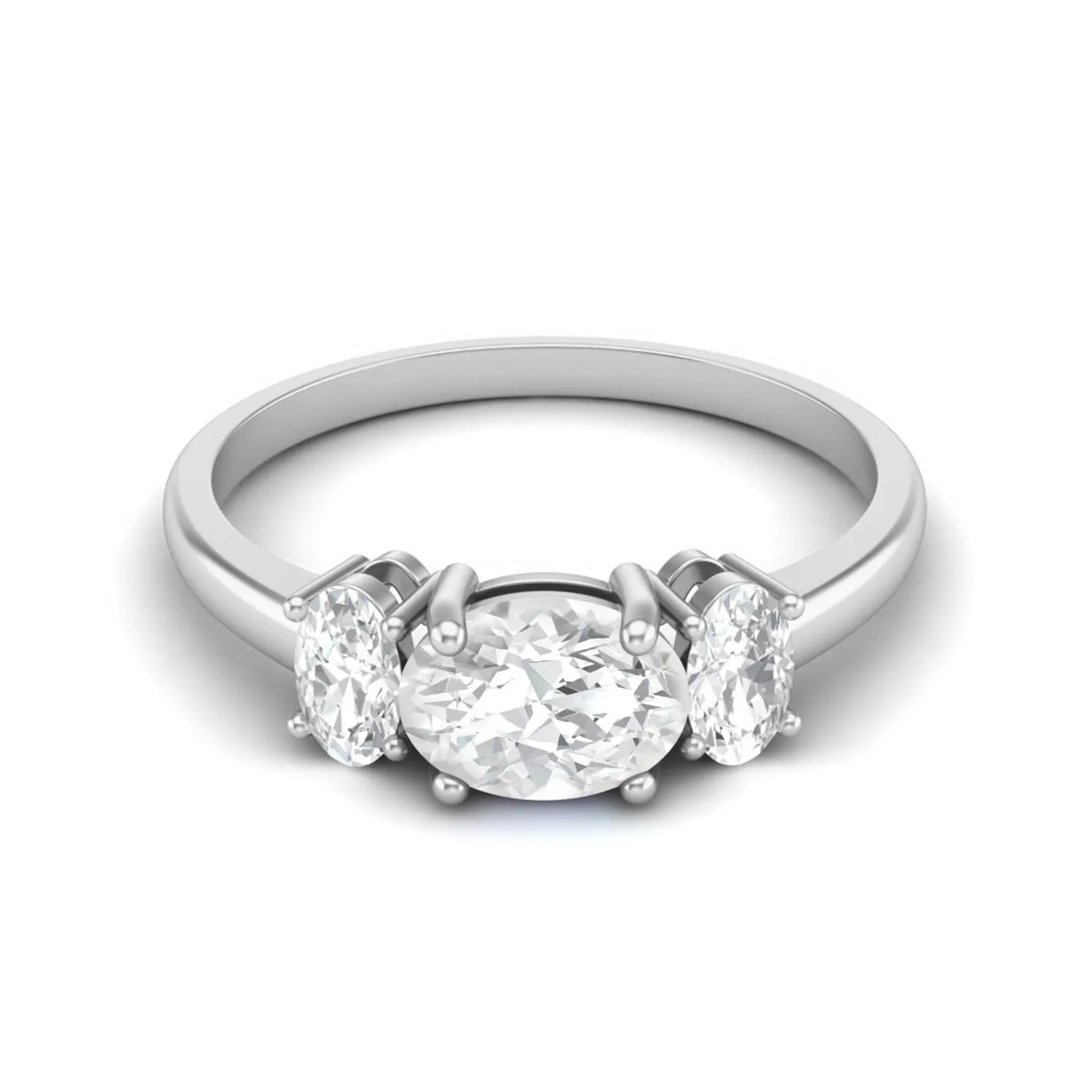 7X5 MM Oval Shape Moissanite Three Stone Promise Ring