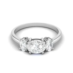 7X5 MM Oval Shape Moissanite Three Stone Promise Ring