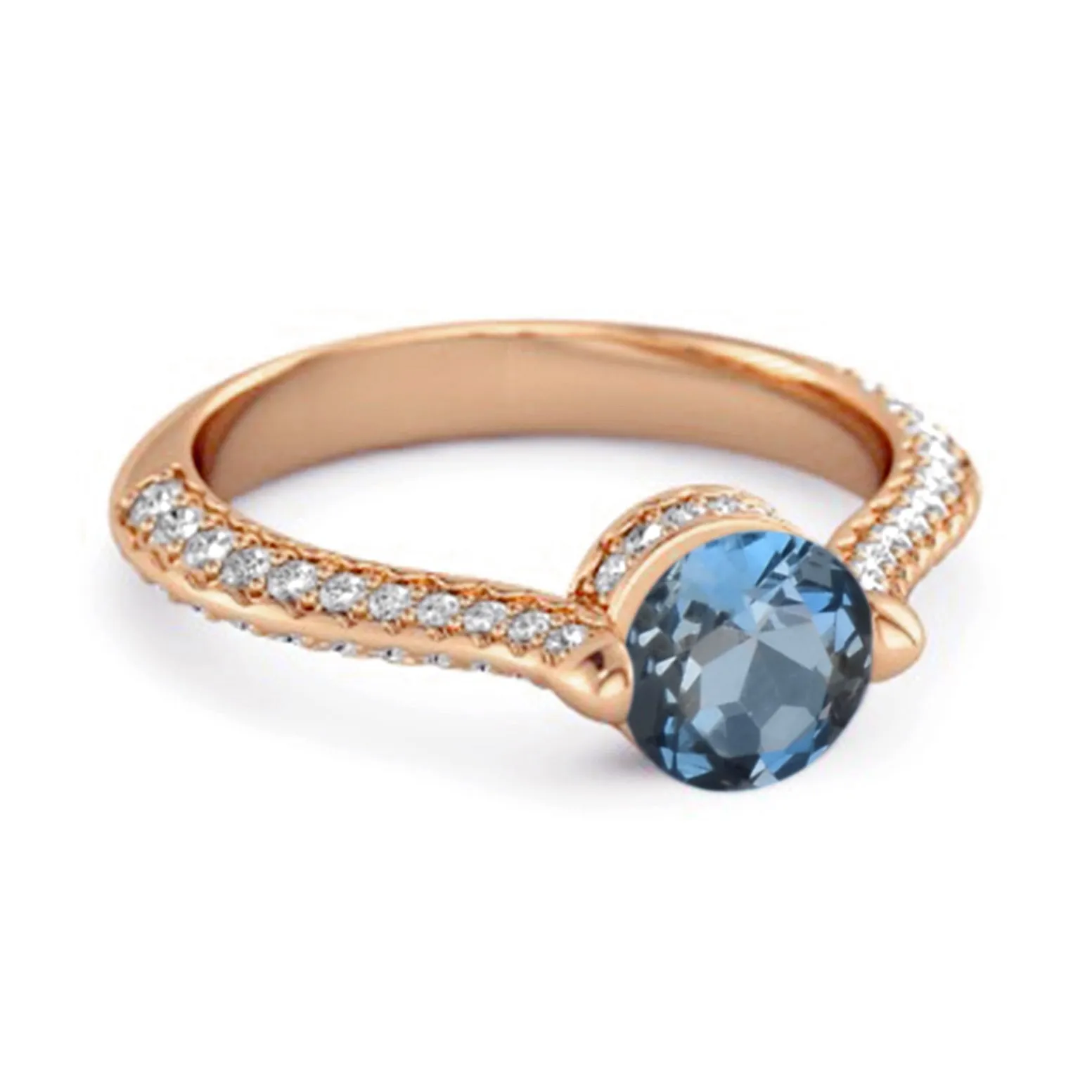 925 Sterling Silver 0.25 Ctw London Blue Topaz Solitaire Accents Ring