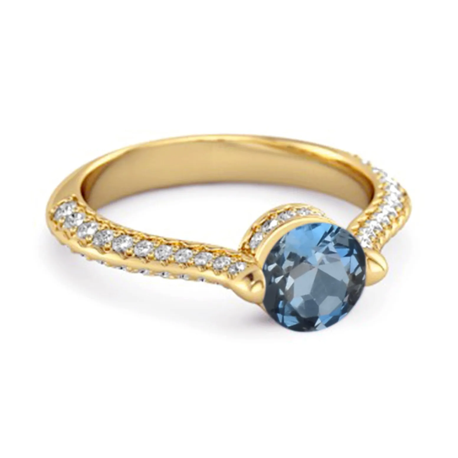 925 Sterling Silver 0.25 Ctw London Blue Topaz Solitaire Accents Ring