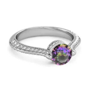 925 Sterling Silver 0.25 Ctw Mystic Topaz Solitaire Accents Ring