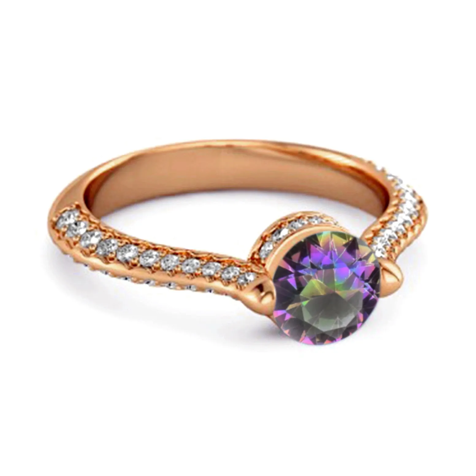 925 Sterling Silver 0.25 Ctw Mystic Topaz Solitaire Accents Ring