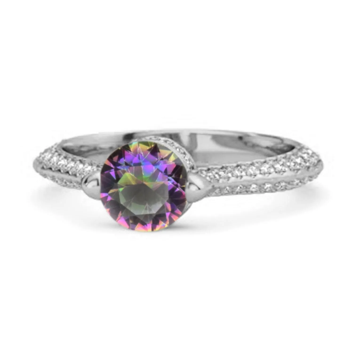 925 Sterling Silver 0.25 Ctw Mystic Topaz Solitaire Accents Ring