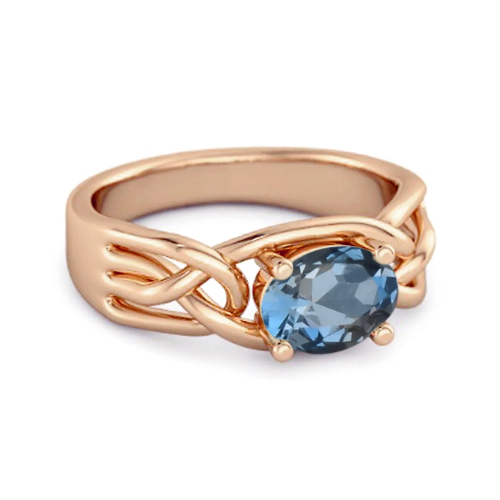 925 Sterling Silver 0.50 Ctw London Blue Topaz Horizontal Set Engagement Ring