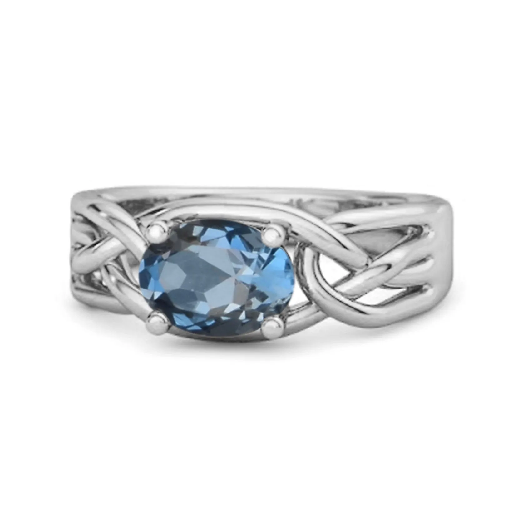 925 Sterling Silver 0.50 Ctw London Blue Topaz Horizontal Set Engagement Ring