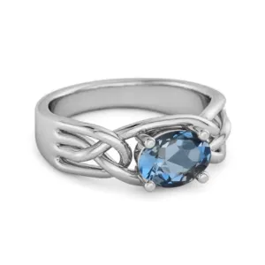 925 Sterling Silver 0.50 Ctw London Blue Topaz Horizontal Set Engagement Ring