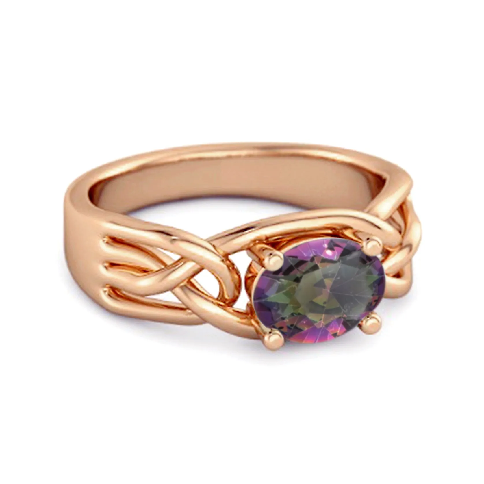 925 Sterling Silver 0.50 Ctw Mystic Topaz Horizontal Set Engagement Ring
