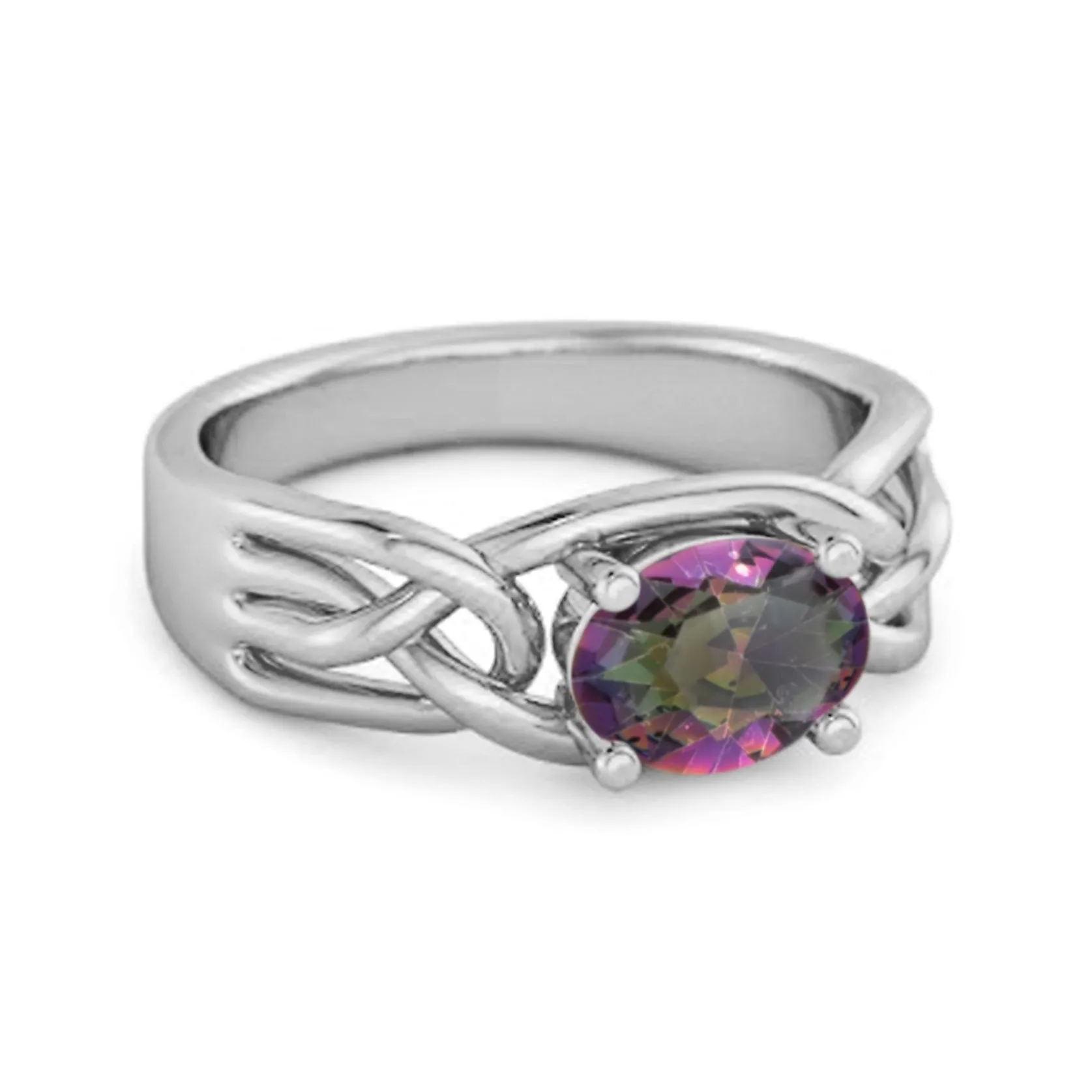 925 Sterling Silver 0.50 Ctw Mystic Topaz Horizontal Set Engagement Ring