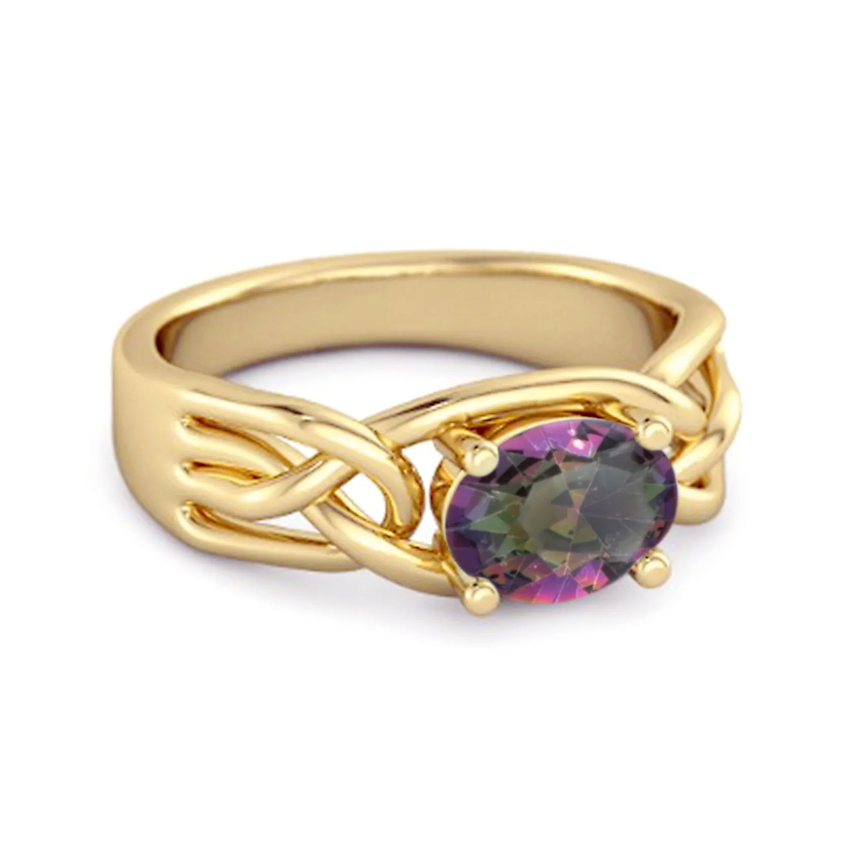925 Sterling Silver 0.50 Ctw Mystic Topaz Horizontal Set Engagement Ring