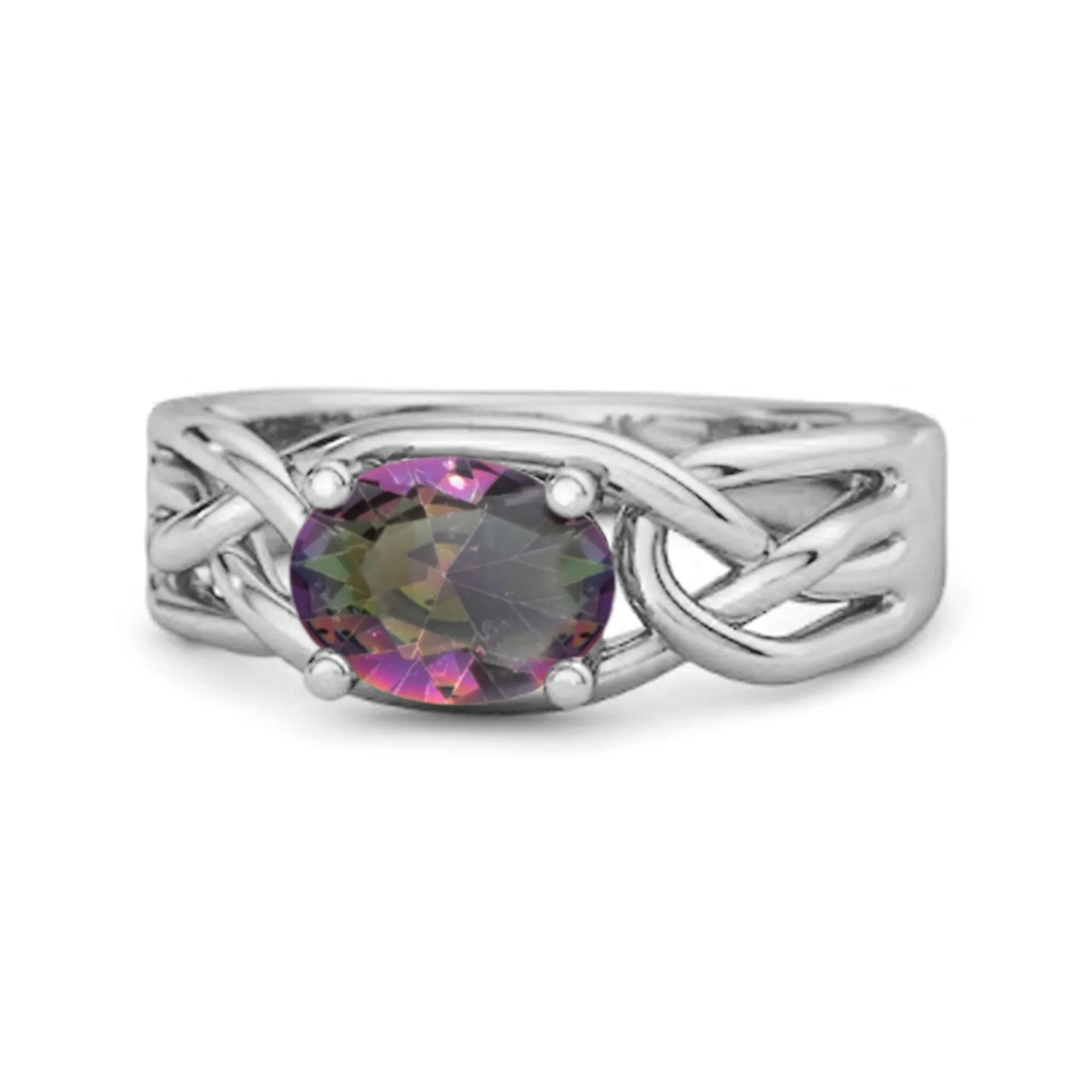925 Sterling Silver 0.50 Ctw Mystic Topaz Horizontal Set Engagement Ring