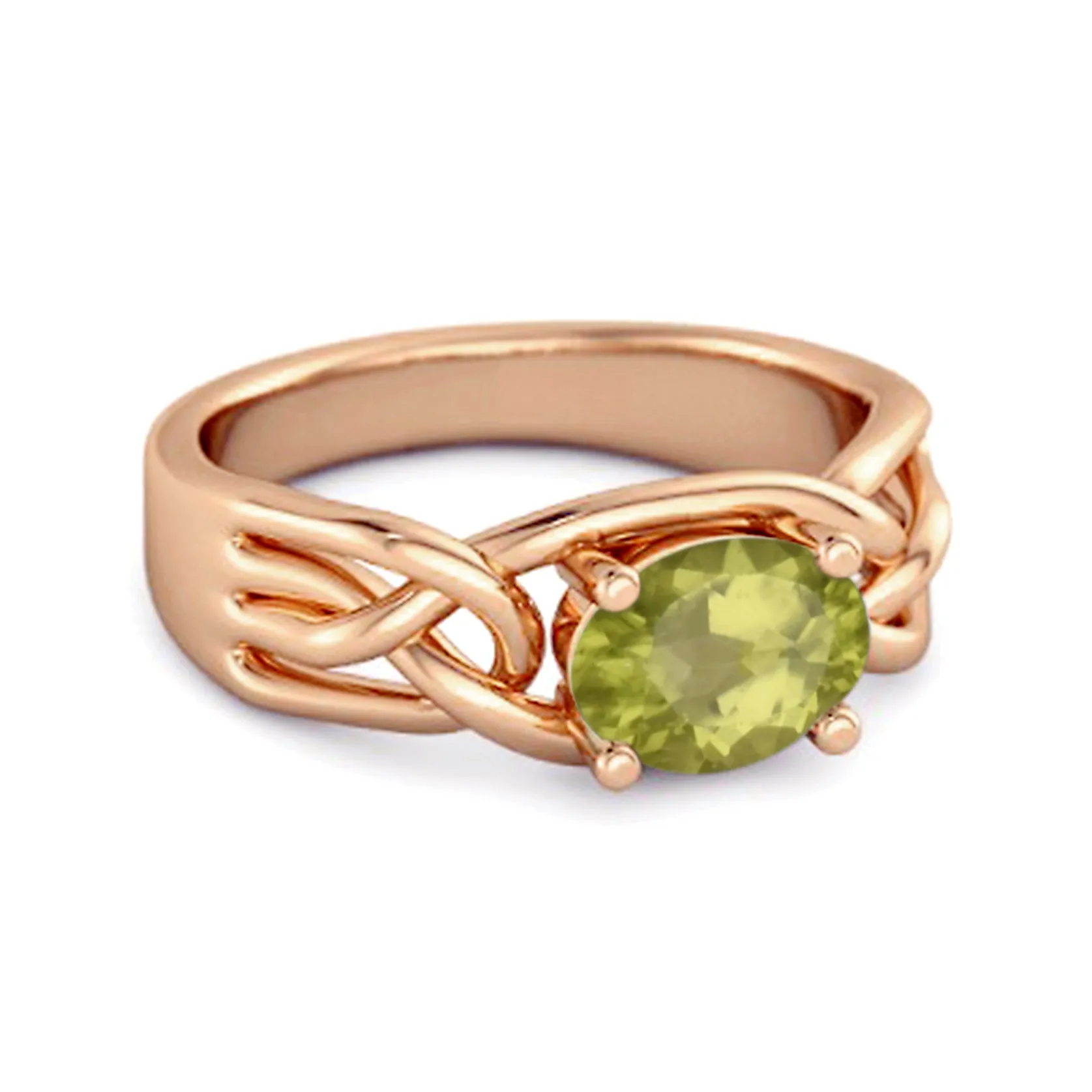 925 Sterling Silver 0.50 Ctw Peridot Horizontal Set Engagement Ring