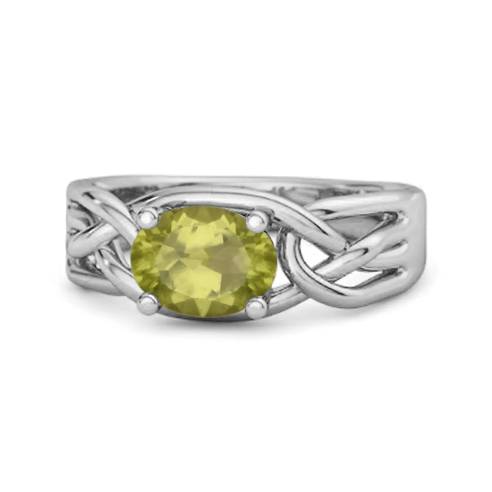 925 Sterling Silver 0.50 Ctw Peridot Horizontal Set Engagement Ring