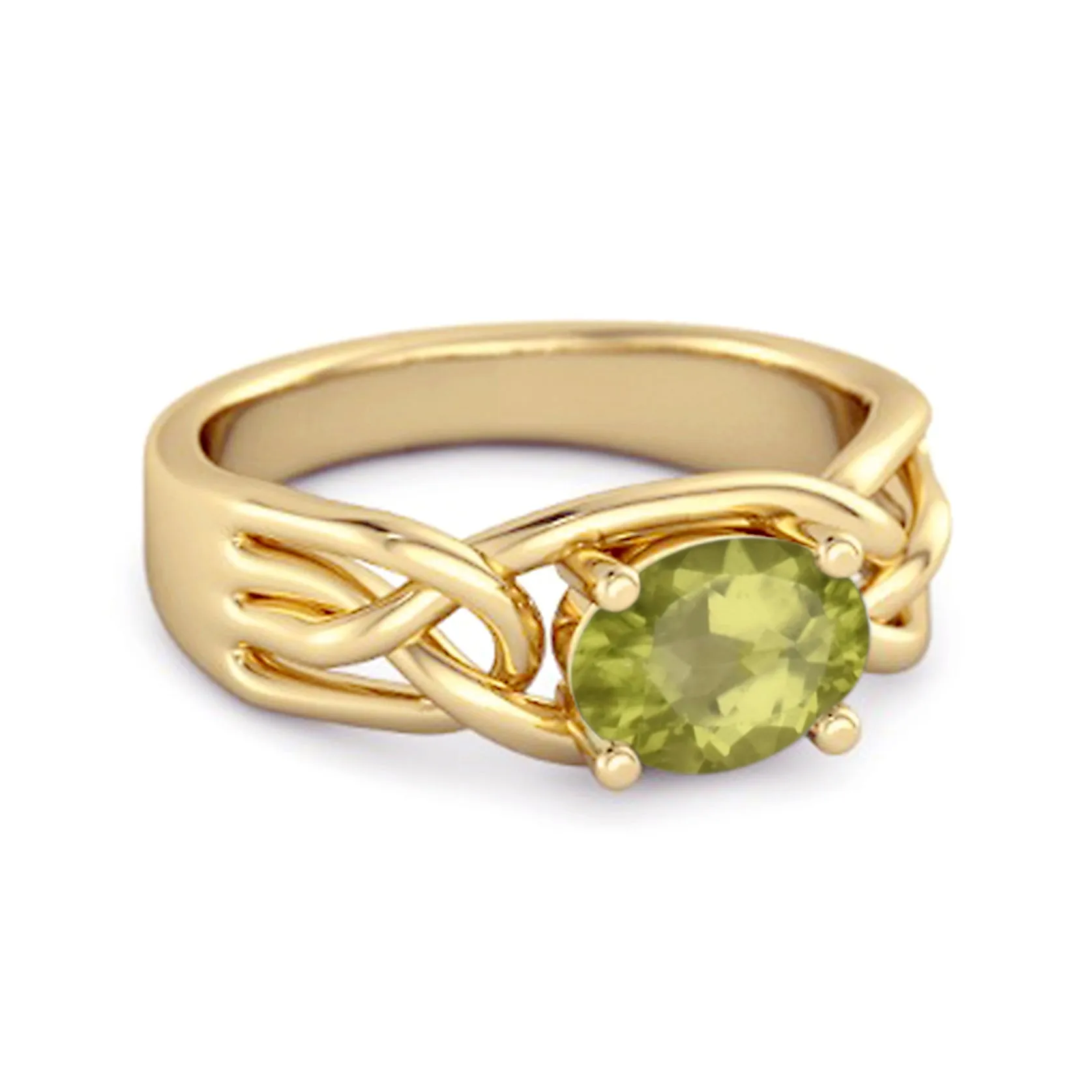 925 Sterling Silver 0.50 Ctw Peridot Horizontal Set Engagement Ring