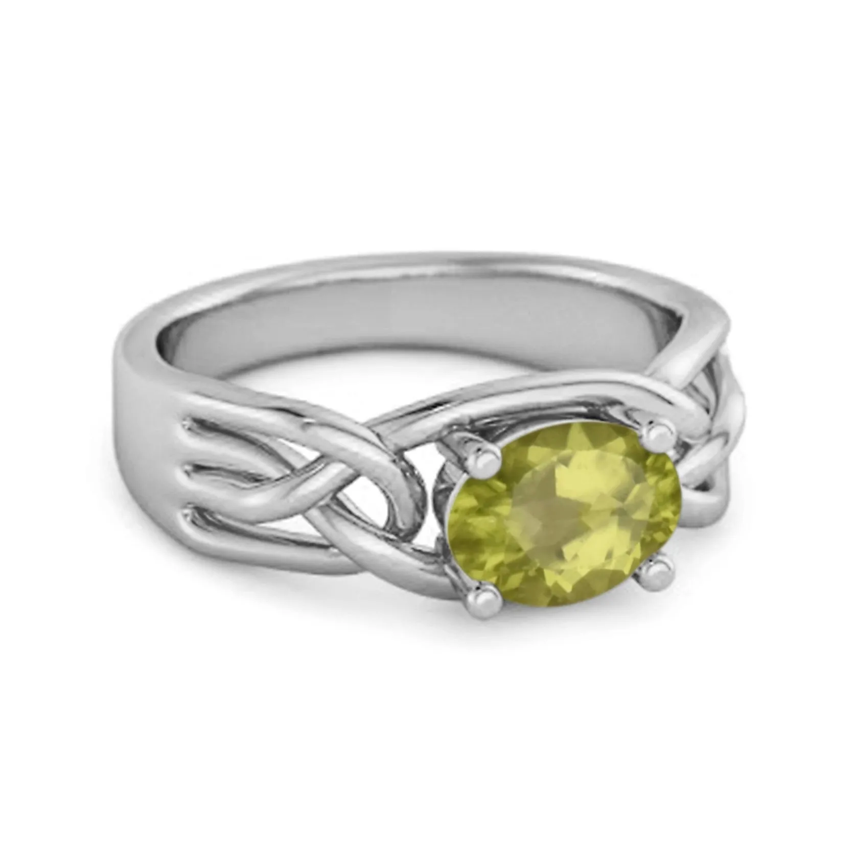 925 Sterling Silver 0.50 Ctw Peridot Horizontal Set Engagement Ring