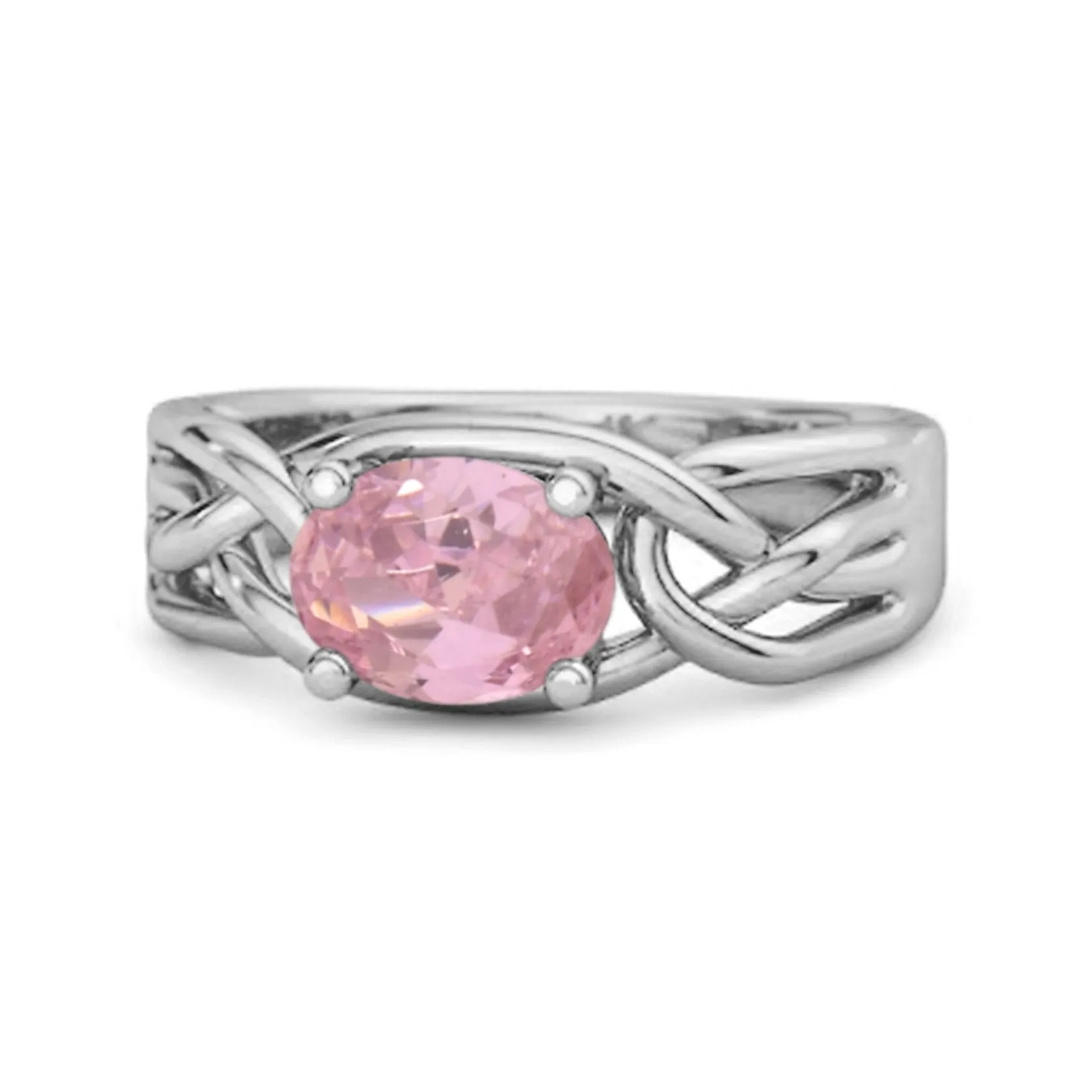 925 Sterling Silver 0.50 Ctw Pink Zirconia Horizontal Set Engagement Ring