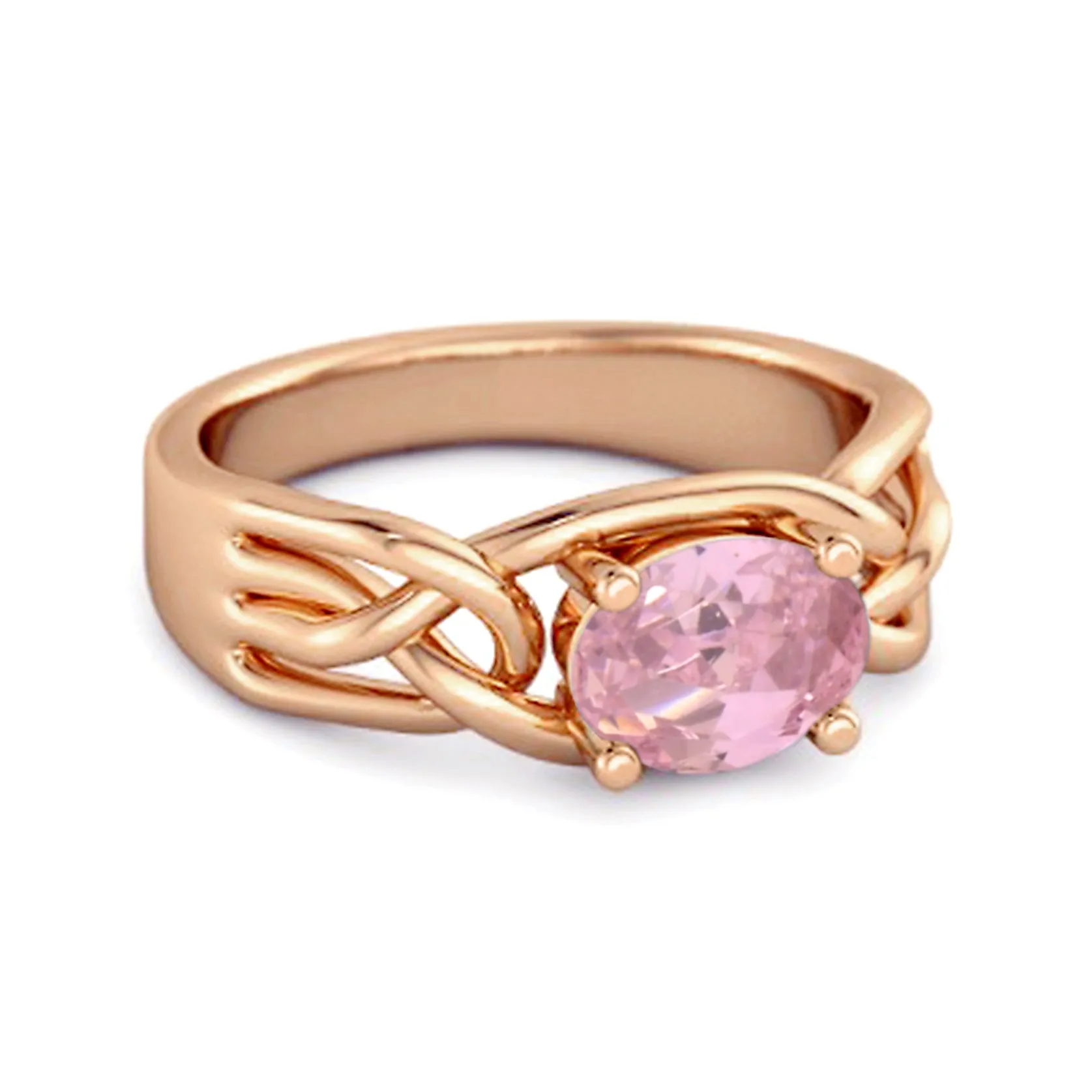 925 Sterling Silver 0.50 Ctw Pink Zirconia Horizontal Set Engagement Ring