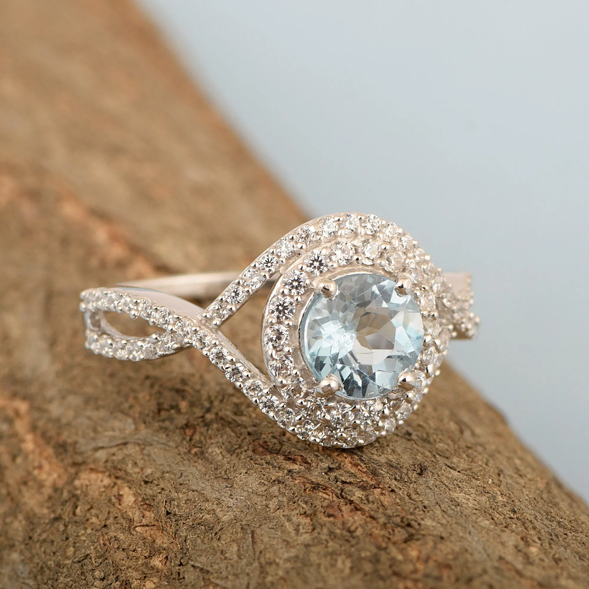 925 Sterling Silver 1.50 Ctw Aquamarine Women Wedding Rings