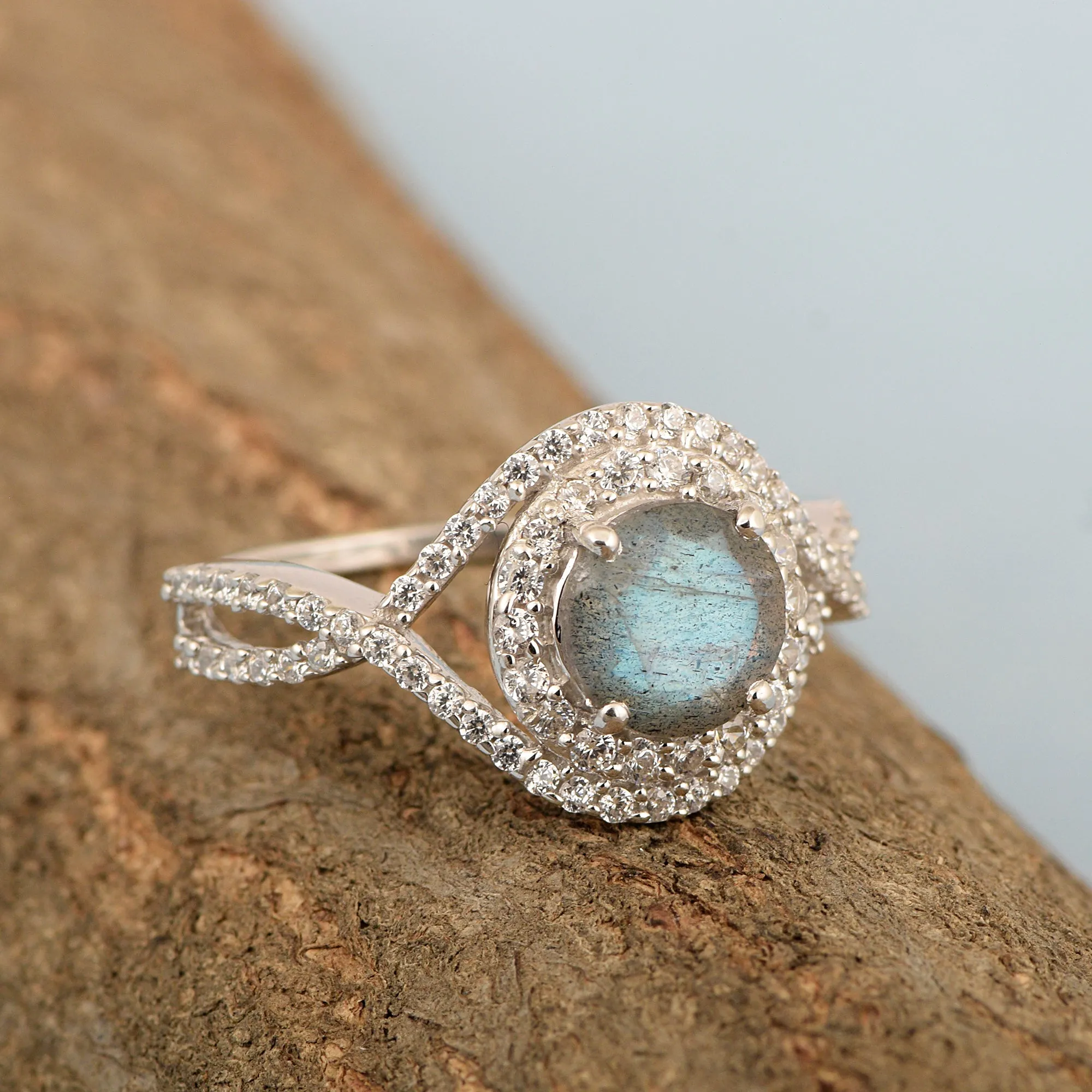 925 Sterling Silver 1.50 Ctw Labradorite Women Wedding Rings