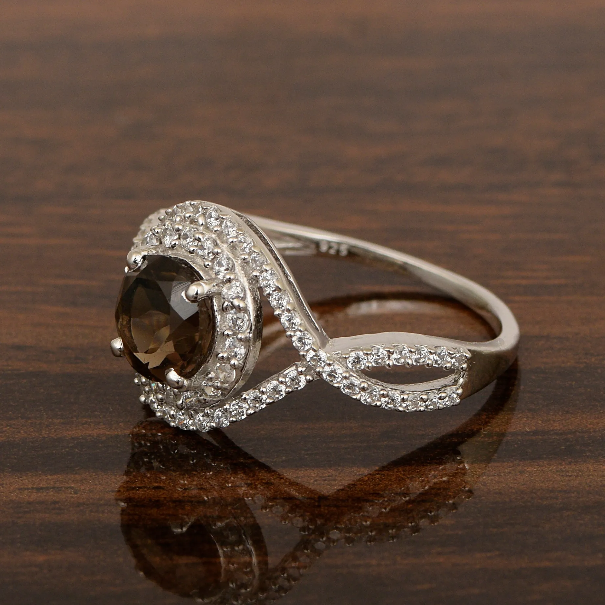 925 Sterling Silver 1.50 Ctw Smoky Quartz Women Wedding Rings