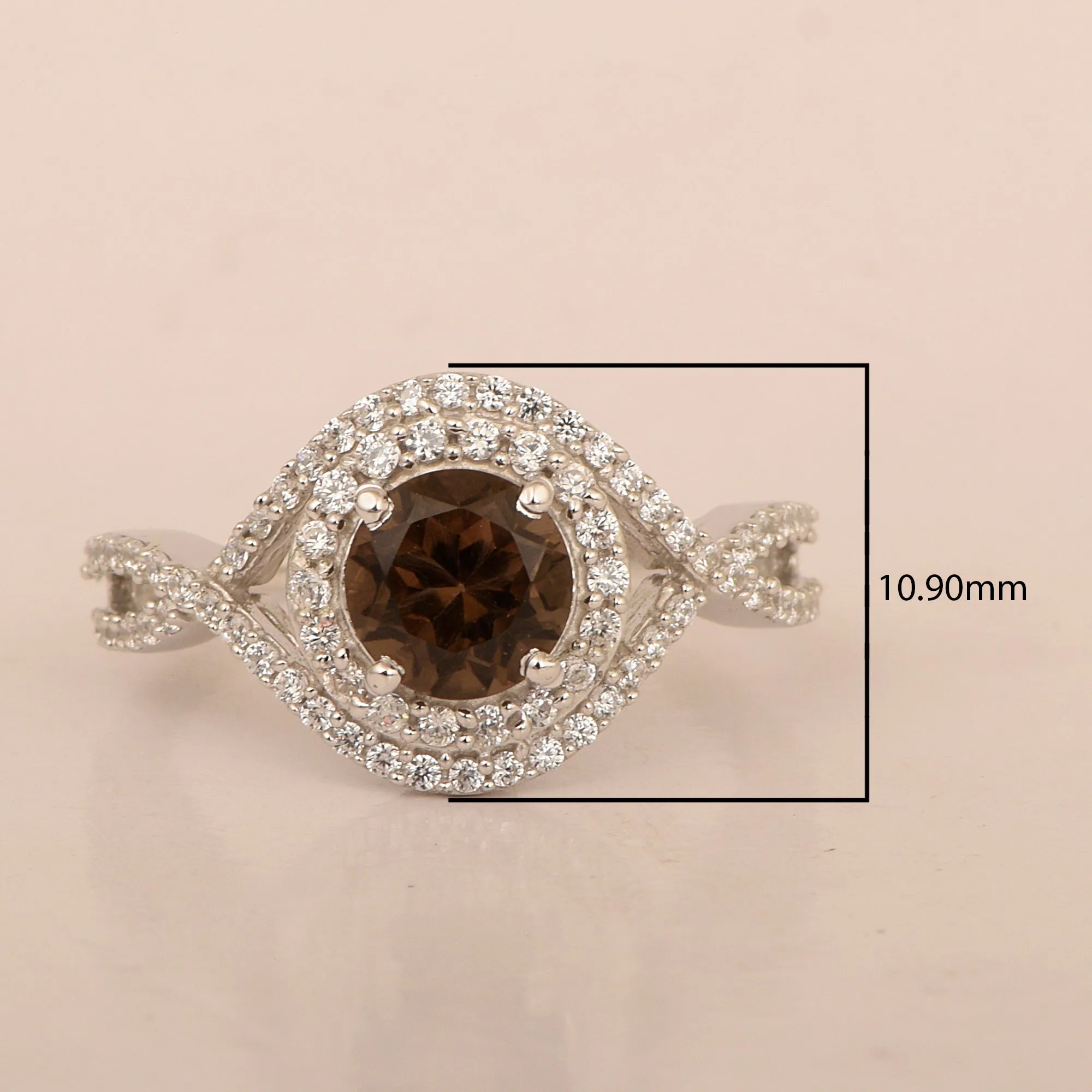 925 Sterling Silver 1.50 Ctw Smoky Quartz Women Wedding Rings