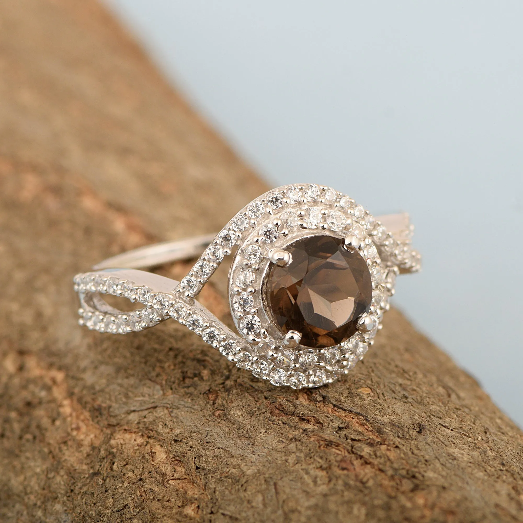 925 Sterling Silver 1.50 Ctw Smoky Quartz Women Wedding Rings