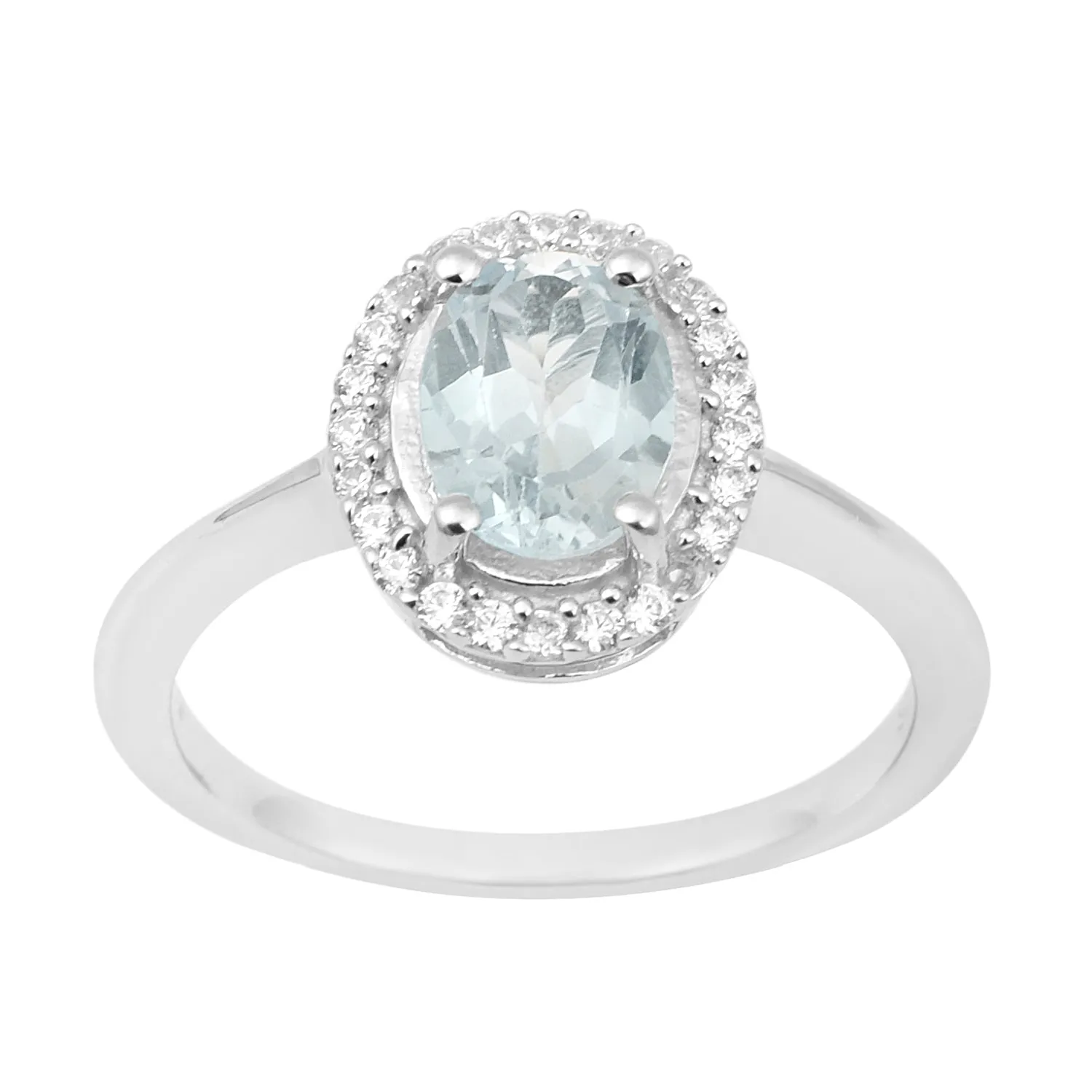 925 Sterling Silver 1.75 Ctw Oval Aquamarine & White Accents Women Ring