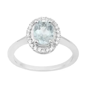 925 Sterling Silver 1.75 Ctw Oval Aquamarine & White Accents Women Ring
