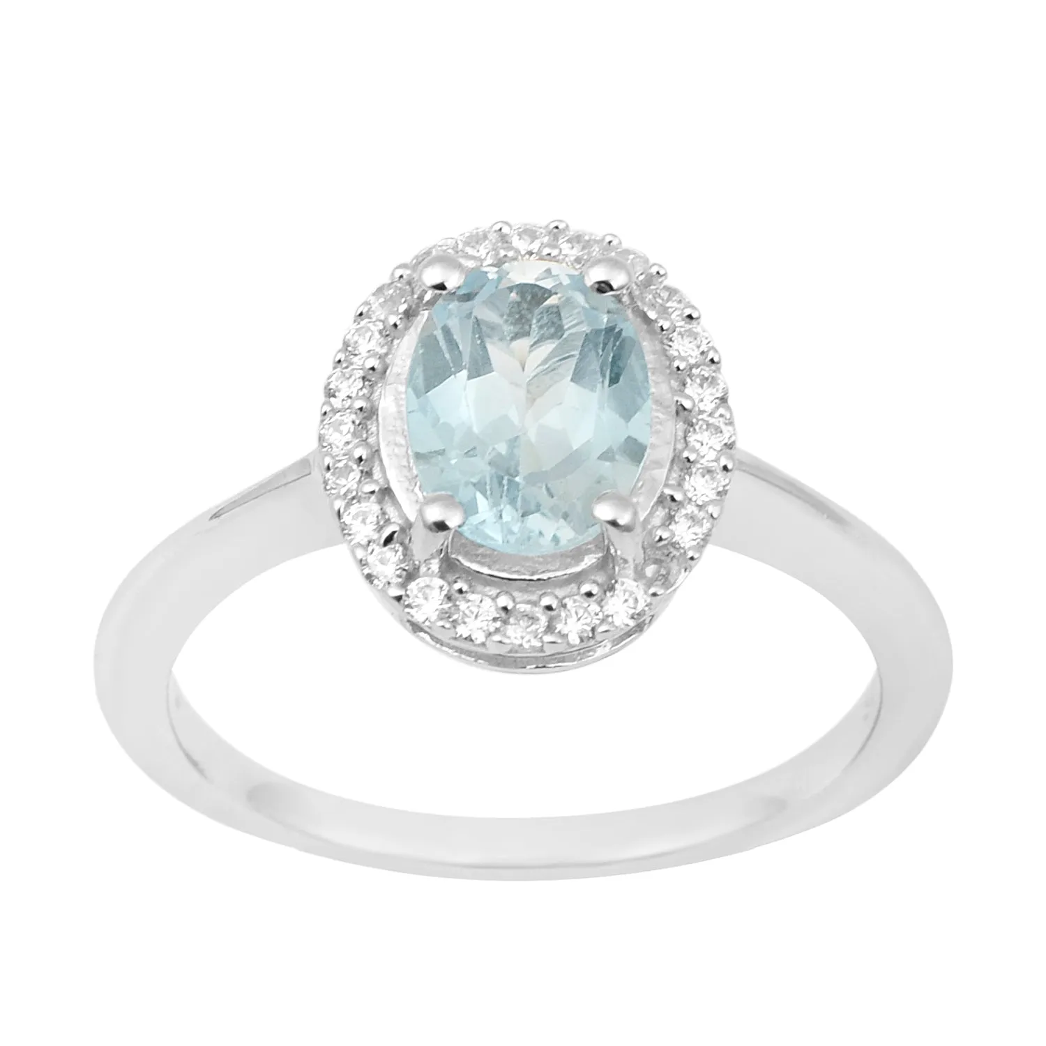 925 Sterling Silver 1.75 Ctw Oval Blue Topaz & White Accents Women Ring