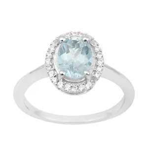 925 Sterling Silver 1.75 Ctw Oval Blue Topaz & White Accents Women Ring