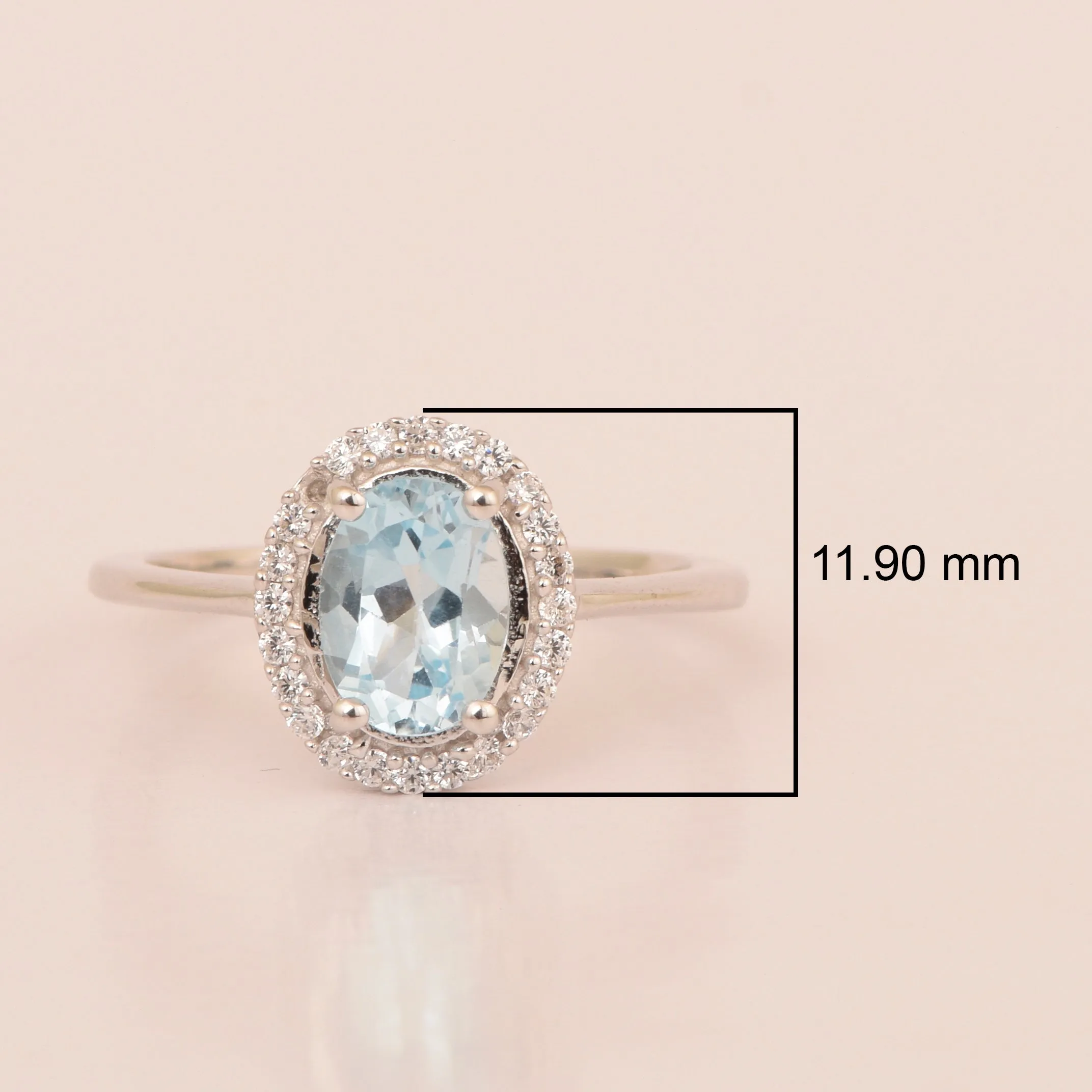 925 Sterling Silver 1.75 Ctw Oval Blue Topaz & White Accents Women Ring