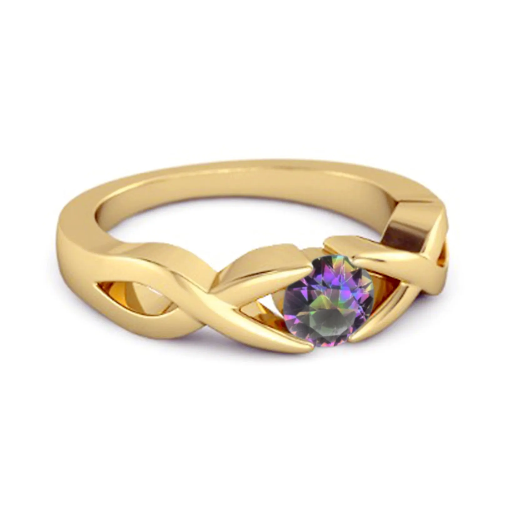 925 Sterling Silver 3.00 Mm Round Mystic Topaz Stackable Women Ring