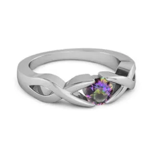 925 Sterling Silver 3.00 Mm Round Mystic Topaz Stackable Women Ring